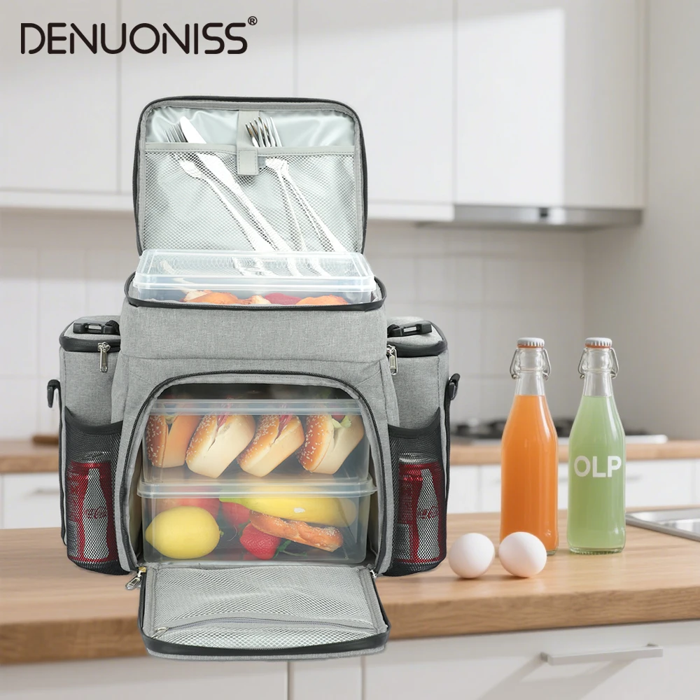 DENUONISS 27L Portable Shoulder Cooler Bag Multilayer Fitness Thermal Bag For Food Picnic Lunch Insulated Cooler Bag Customized