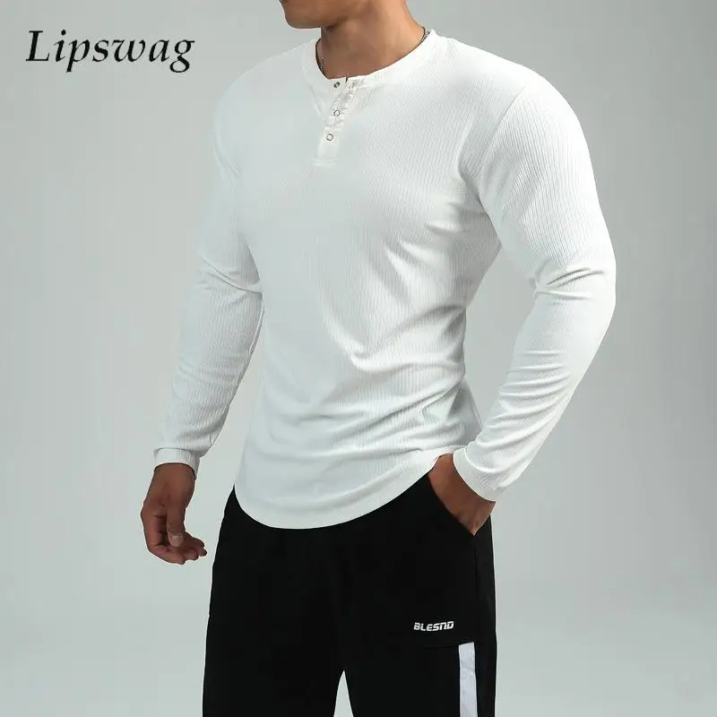

Быстросохнущие ребристые футболки для мужчин, облегающая эластичная футболка для мышц и фитнеса, Мужская футболка с длинным рукавом и круглым вырезом, осенние модные топы