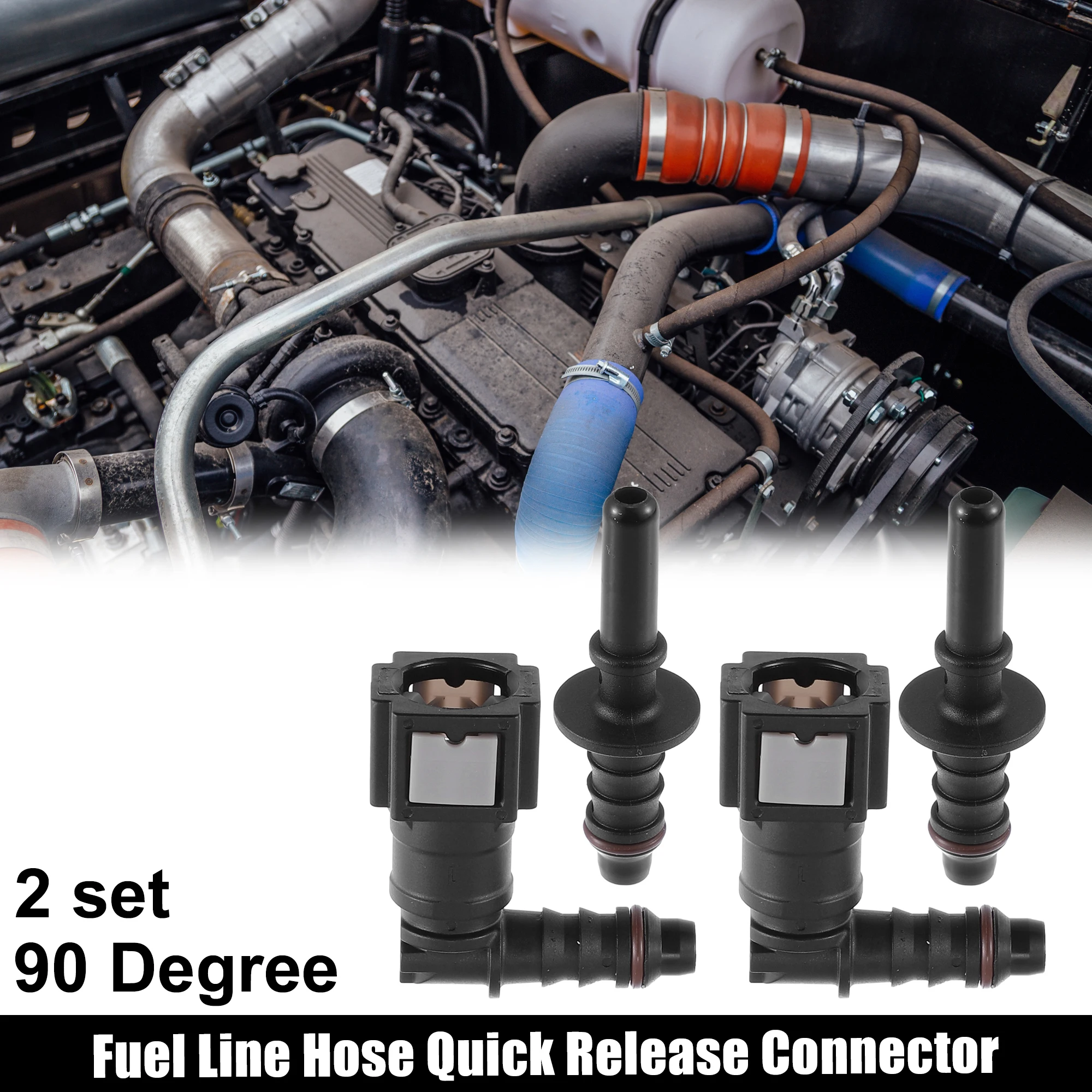 Fuel Line Hose Quick Release Connector 2 Set 4Pcs 6.3mm 7.89mm 8mm 90 Degree Bend Disconnect Hose Fuel Line Coupler