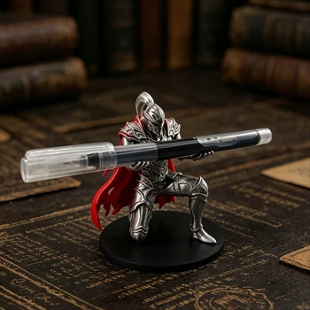 3D Printed Kneeling Knight Pen Holder Dark Fantasy Medieval Warrior Statue Desktop Organizer Plastic Stand Home Office Decor 1