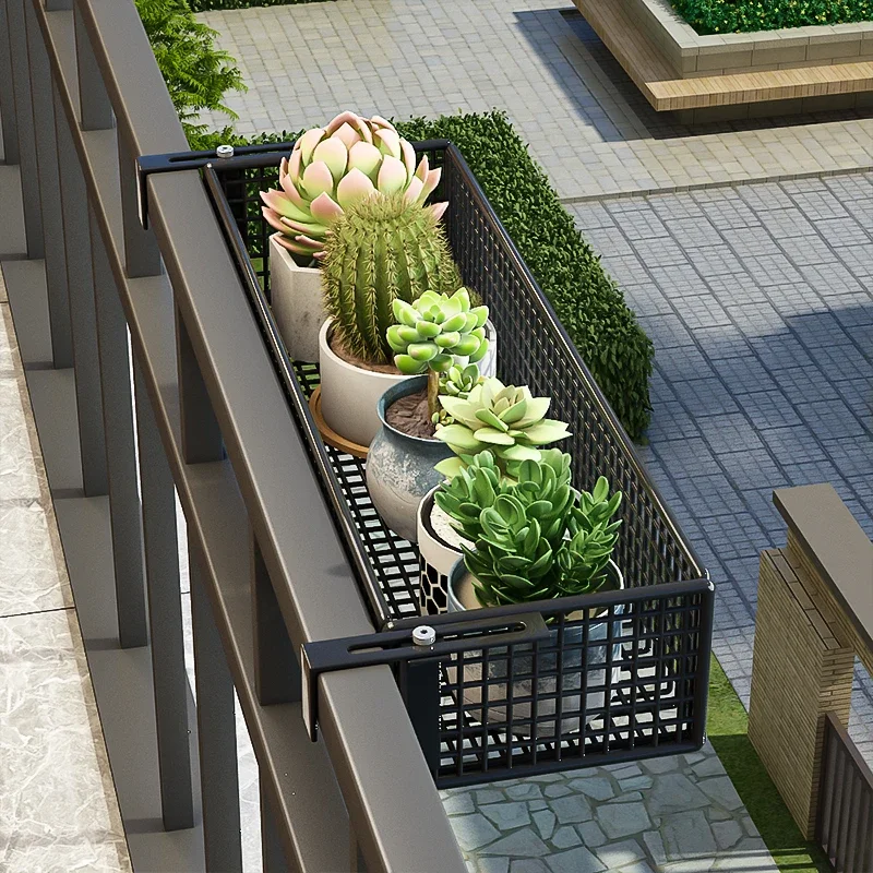 Simple Storage Shelf for Balcony Modern Hanging Iron Adjustable Plant Stand Creative Convenient Flowerpot Holder for Railing