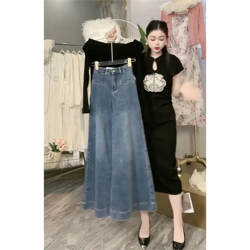 

Wide-leg Jeans Women's New 2024 Spring Autumn High Waist Denim Pants Fashion Cowgirl Trousers Loose Denim Culottes Female