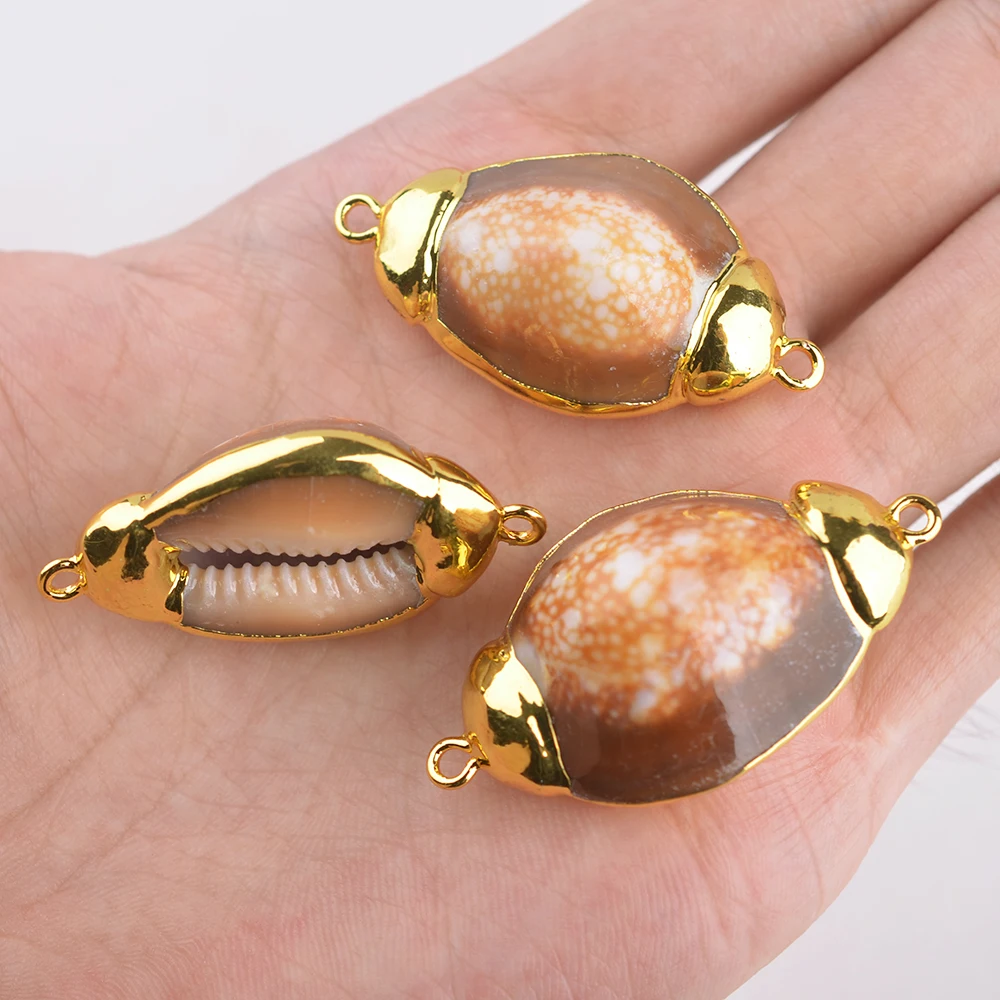 5Pcs Natural Conch Shell Gold Plated Beads Loose Beads Connetor For Jewelry Making DIY