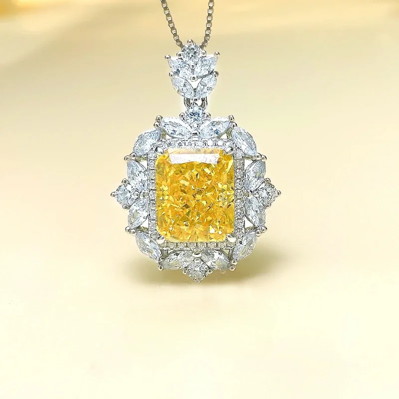 Wholesale of 925 sterling silver inlaid high carbon diamond wedding jewelry for European and American yellow diamond necklaces
