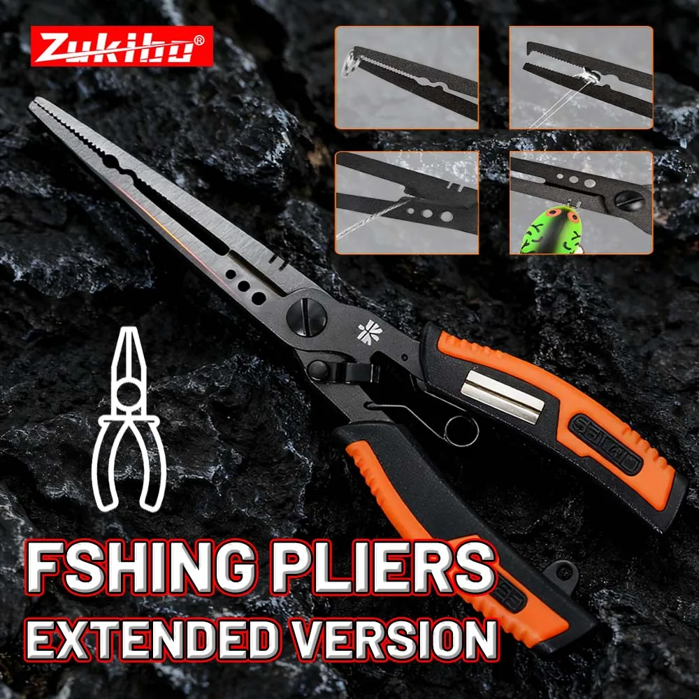 ZUKIBO Neue 196mm 7,7 in Multifunktions Angeln Zangen mit Haken Spitzer PTFE Beschichtung Anti-slip Grip Angeln Werkzeuge zubehör