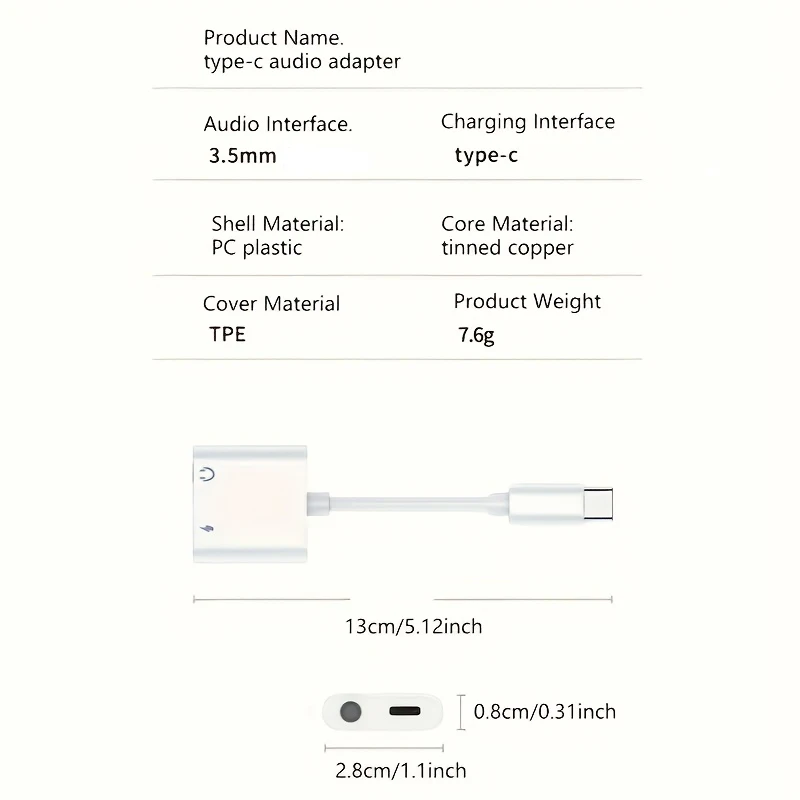 Universal 2-in-1 USB-C Audio and Charging Adapter