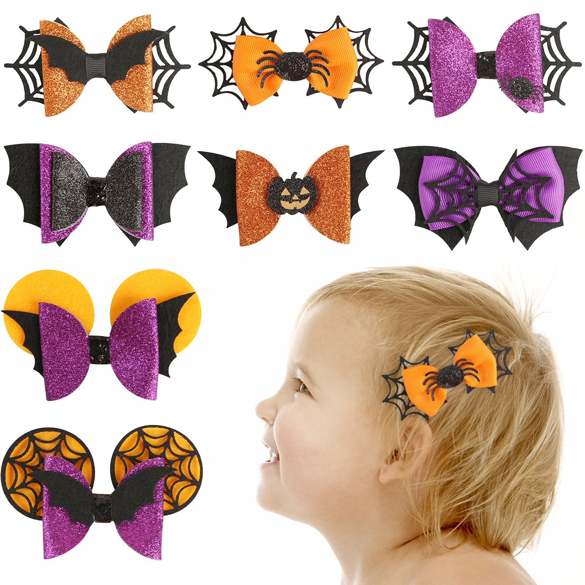 

4" Halloween Bows Hair Clips For Baby Girls Pumpkin Spider Hairpins Children Ghost Hairgrips Barrettes Hair Accessories Headwear