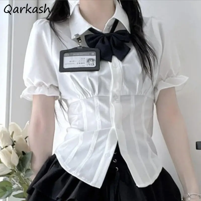 

Shirts Women Slim Summer New Fashion Ulzzang Japanese Style Ins Simple All-match Hotsweet College Puff Sleeve Personality Casual