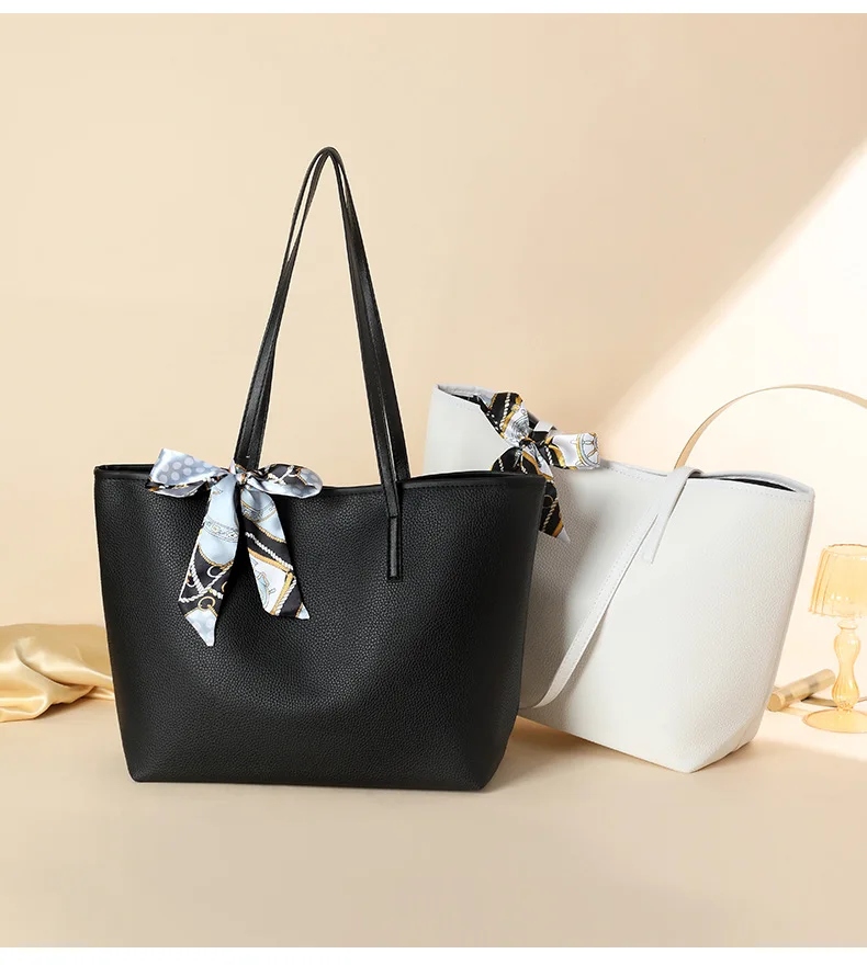 Women's Shoulder Bag Foreign Trade Fashion Large Capacity Tote Bag Lychee Pattern Silk Scarf