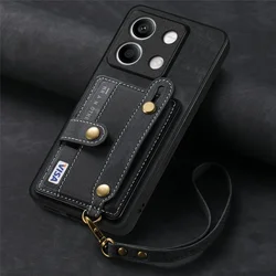 Wristband Leather Wallet Phone Case with Card Pocket for Redmi Note15 5G (Black)