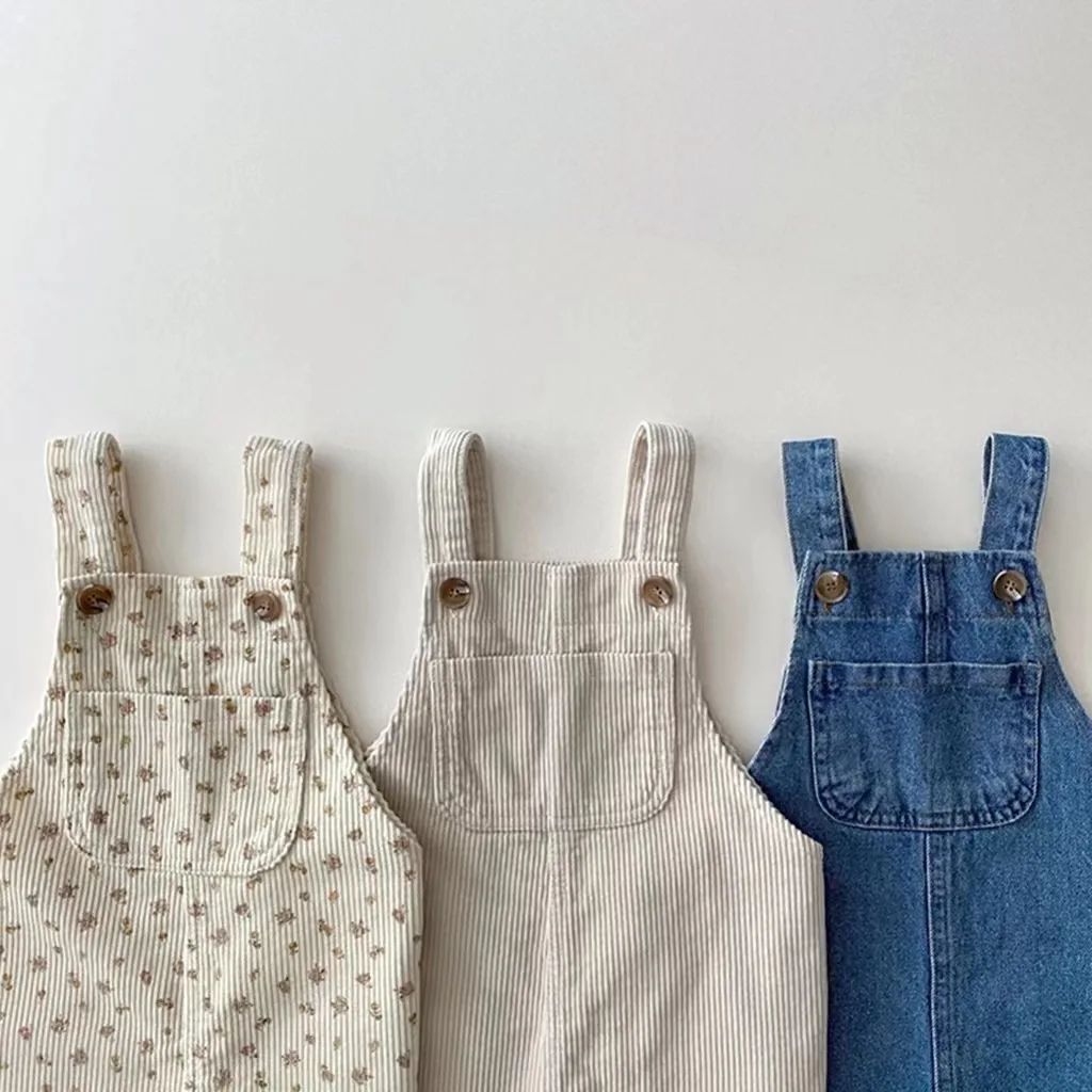 

4278C Children Strap Pants 2023 Spring Autumn New Floral Cute Girl's Denim Bib Pants Casual Trousers Toddler Boy Jumpsuit