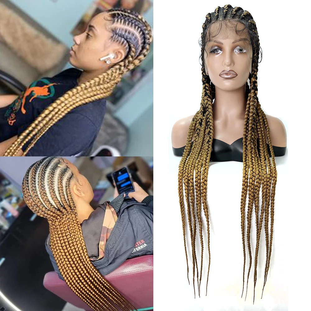 

36 Inches Full Lace Wigs Box Braided Wig Cornrow Braids Lace Wigs Synthetic Knotless Box Braids Lace Front Wigs for Black Women