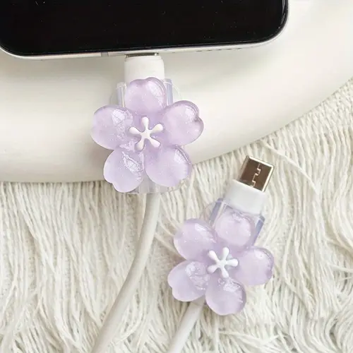 2pcs Cherry Blossom Cable Protector Cord Saver Sleeve Data Line Protection Kit For iPhone/Type-C Charging Interface - Image 5