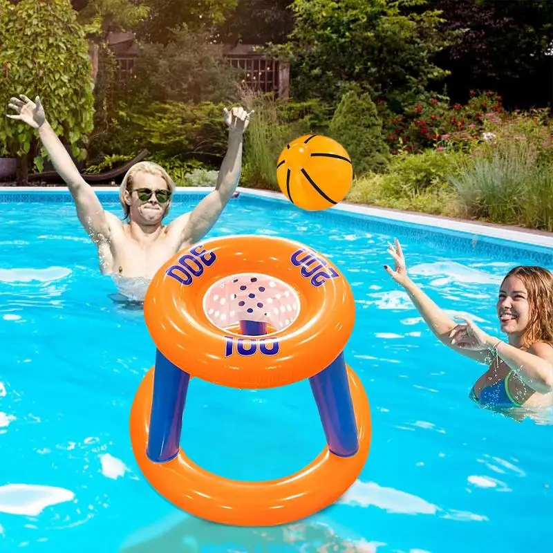 Floating Pool Basketball Hoop Inflatable Basketball Hoop Pool Toys With Ball Portable Foldable Swimming Games For Kids