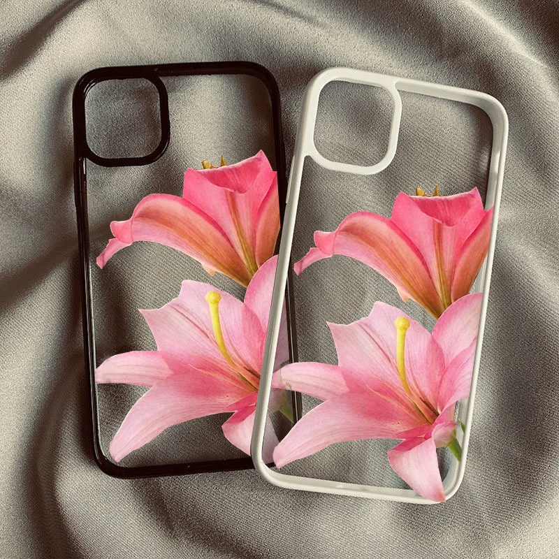Pink Cherry Blossom Pattern Phone Case - Lily Design Clear Protective Cover