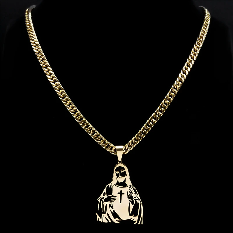 Punk Jesus Christus Kreuz Anhänger Halskette für Frauen Männer Edelstahl Gold Farbe Christian Hip Hop Kette Biker Schmuck N8559S06 – Detail 8