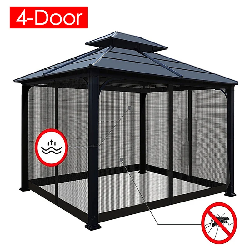

4-Door Outdoor Gazebo Insect Mosquito Netting Universal Replacement Canopy Net Screen Garden Patio Sidewall Curtain with Zippers