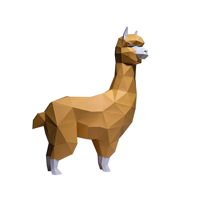Alpaca 3D Paper Model DIY Cartoon Animal Low Poly Papercraft Creative Shopping mall Decoration Handmade Origami Room Ornament