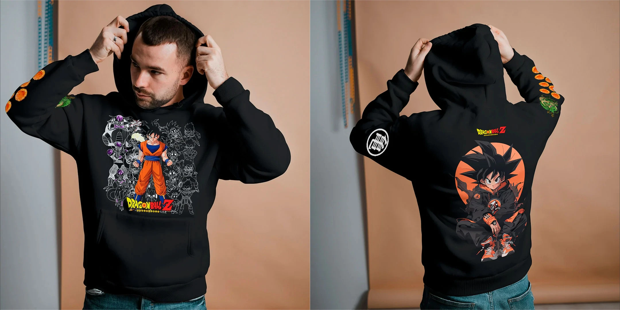 CHENMA Uomini Giappone Anime Cosplay Goku Felpa con Cappuccio Pullover Stampa 3D con Tasca Frontale