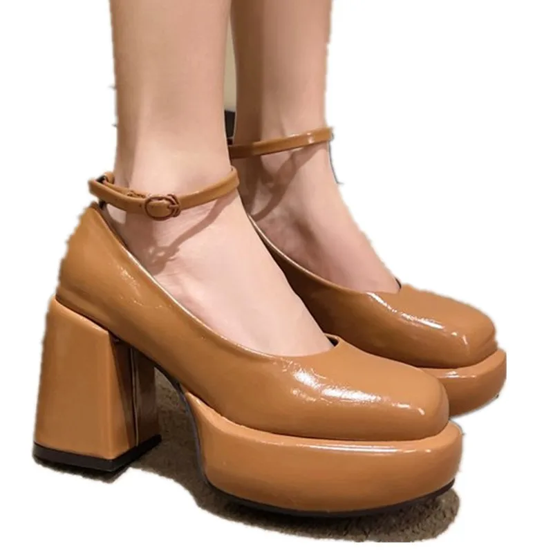 Spring New Light Women High Heels Thick Heel Square Toe Shoes Elegant Ladies Fashion Black Brown Sexy Pumps Fashion Plus Size 41