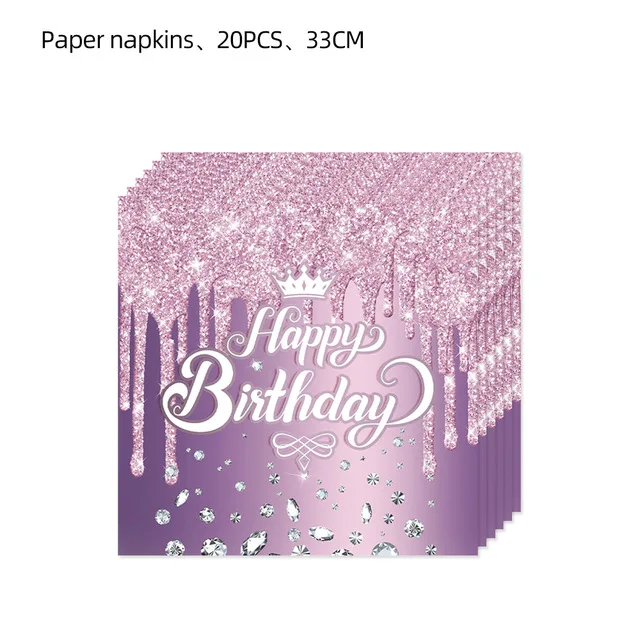Regenbogenfarbene Diamant-Themen-Partyartikel: Teller, Servietten, Becher, Tischdecke – Kindergeburtstags- und Babyparty-Dekoration in Lila, Rosa, Blau – Detail 9