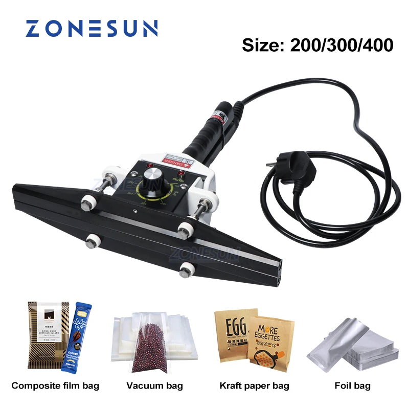 ZONESUN Direct-heat Pliers impulse sealing machine handheld electric composite Aluminum foil kraft paper packing sealer packer