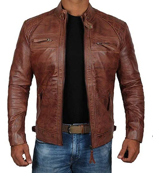 2023 new autumn/winter men's distressed vintage leather jacket stand collar punk motorcycle leather jacket men