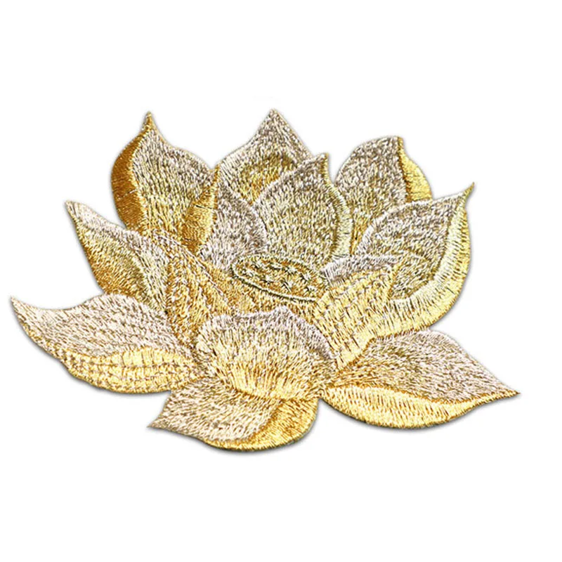 5pcs Embroidery Lutus 9.5x6.5cm Iron-on fabric patch Chinese artist For decorate cloth Fans T-shirt Jeans Handcraft gift pack