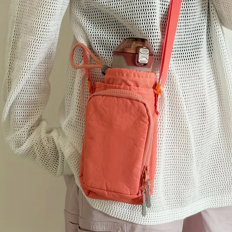 Nylon-Umhängetasche mit Verstellbarem Riemen, Handy- und Flaschenfach | Reißverschluss, Minimalistisches Taschendesign, Alltagstasche