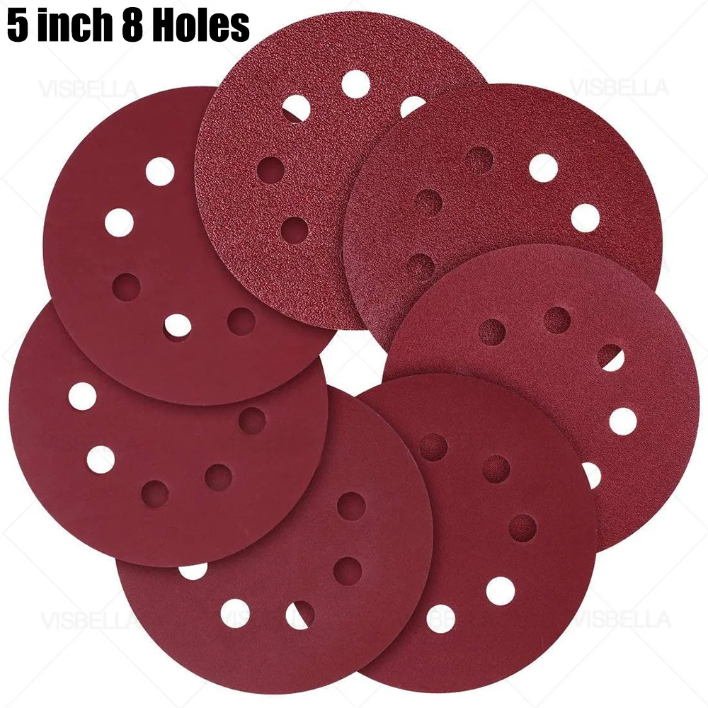 8 Hole 125mm Sanding Disc Hook Loop Sandpaper Pads For Metal Wood Polishing Kit 800/1200/1500/2000/3000/5000 #