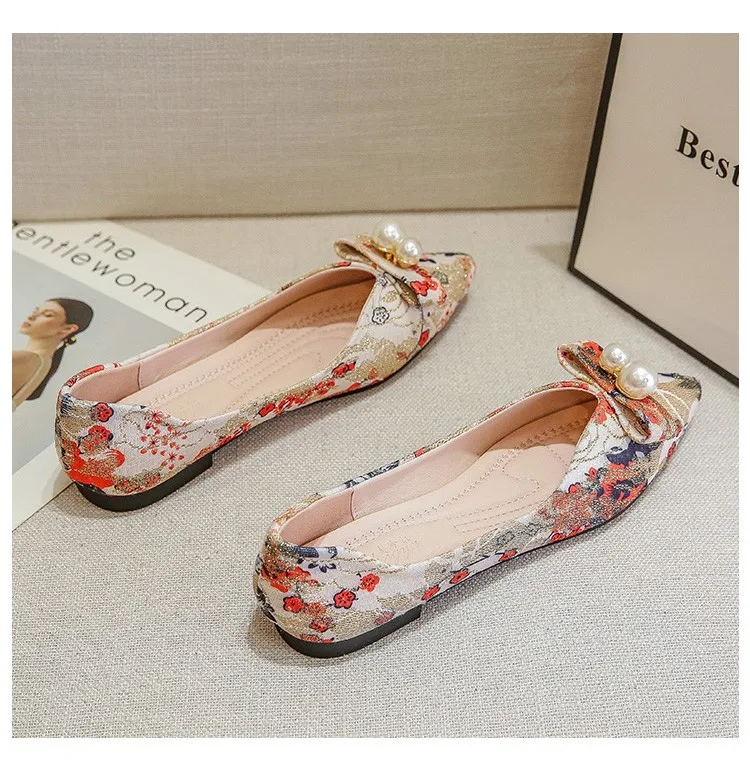 New Women Flats Ladies Shoes Pointed Single Shoe Pearl Flat Zapatos De Mujer Soft Sole Comfortable Women's Shoes Loafers Size 45