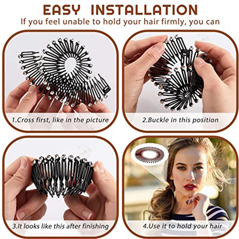 4 Fasce Elastiche Per Capelli A Zig Zag - In Plastica Flessibile, Nere E Marroni, Taglia Unica, Comode E Antiscivolo - 2