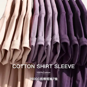 Summer Men's and Women's Purple Short Sleeve T-Shirt, 100% Cotton Round Neck Loose Unisex Tee, Breathable and Comfortable 1