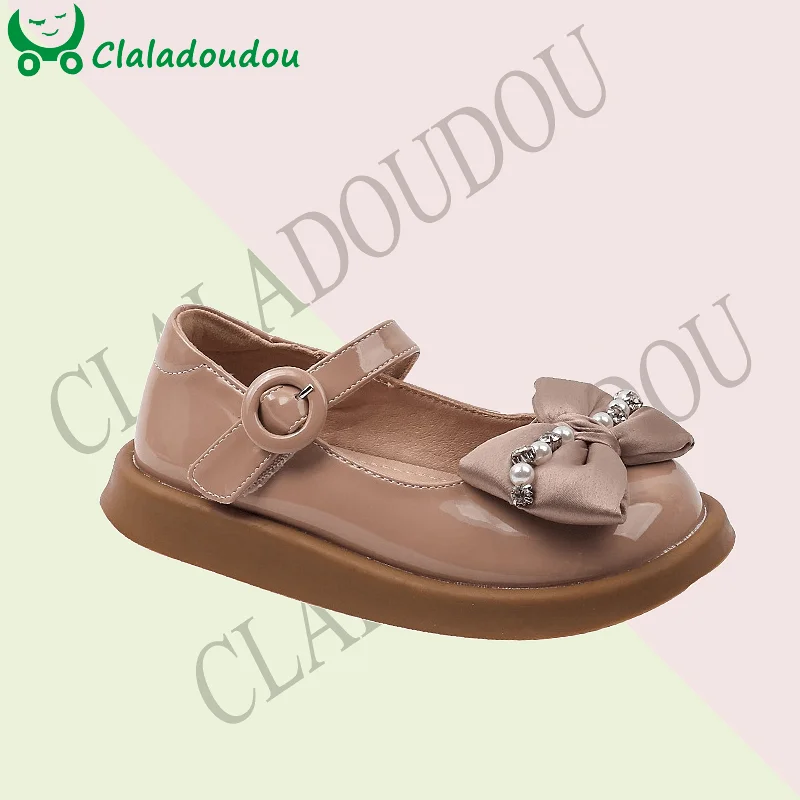 

High Quality Girls Princess Shoes 2023 Autumn Fashion Mary Jane Dress Rowtie Shoes Baby Kids Flats Patent Brand Pearls Shoes