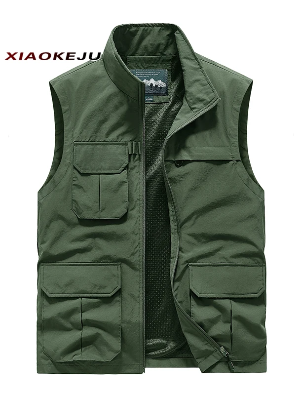 Vest Spring Summer Mesh Men Camping Work Pockets Sleeveless Jacket Multi-pocket Man Jackets Coat Gilets Hunting Denim Padded Zip