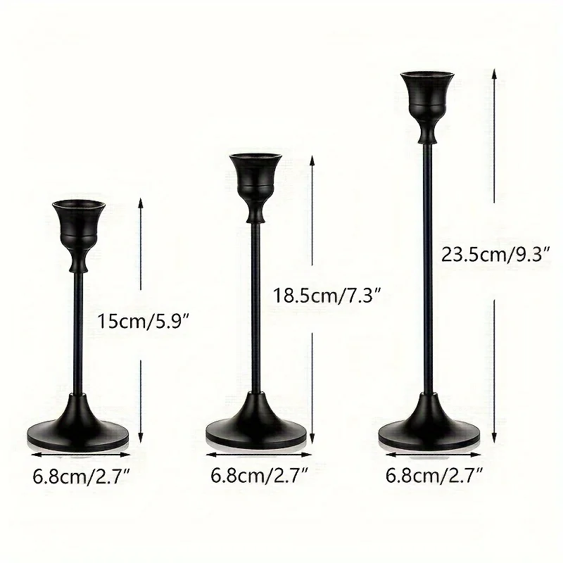 Set of 3 Romantic Metal Candle Holders-Matte Black Decorative Candle Bases for Christmas, Halloween, Easter