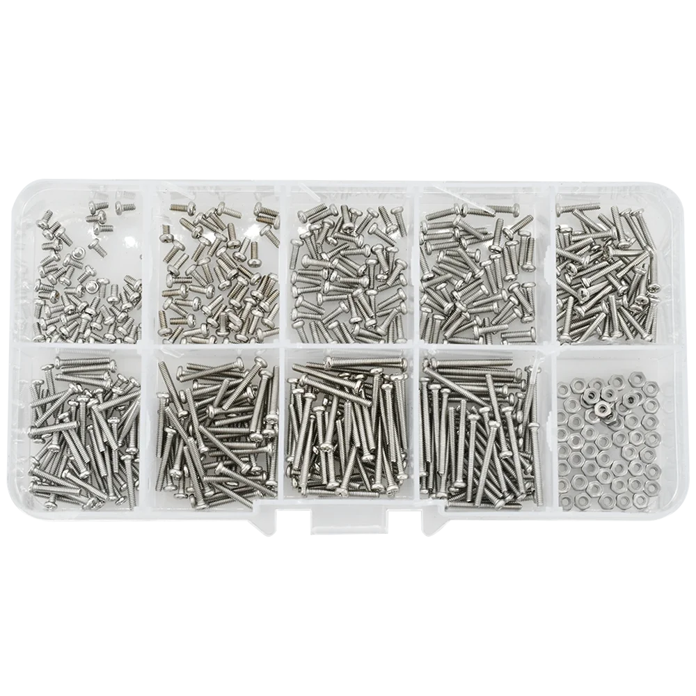 M1 M1.2 M1.4 M1.6 Small Screws Stainless Steel Glasses Watch Screw Nuts Set Phillips Cross Round Head Motherboard PCB Bolts Kit screw bolt nut set