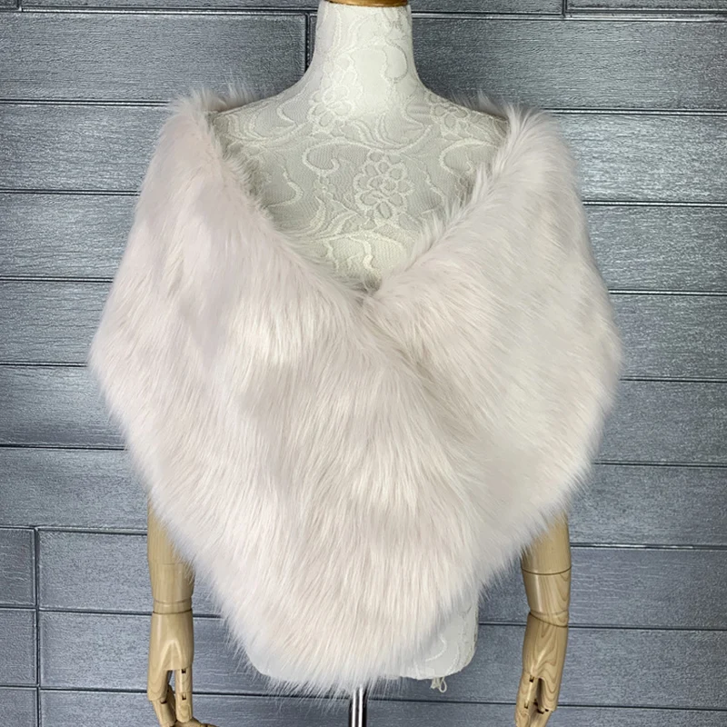 Women Winter Warm Plush Shawl Wraps Bridal Wedding Cape Elegant Winter Faux Fur Shawl Stole Shrug Scarf For Evening Party Decor