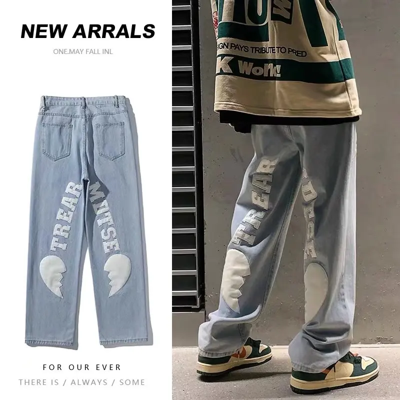 Oversize Jeans Men Trousers Harajuku Elastic Waist Straight Leg Loose Denim Pants Women Patch Graphic  Pantalones Hombre Y2k 3xl