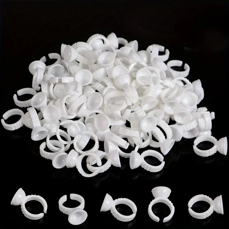 100Pcs Disposable White Glue Holder Ring Adhesive Pallet Eyebrow Tattoo Pigment Eyelash Extension Container Ring Cup makeup tools beauty supplies makeup mixing tool makeup mixing palette beauty mixing bowl makeup palette holder glue holder ring