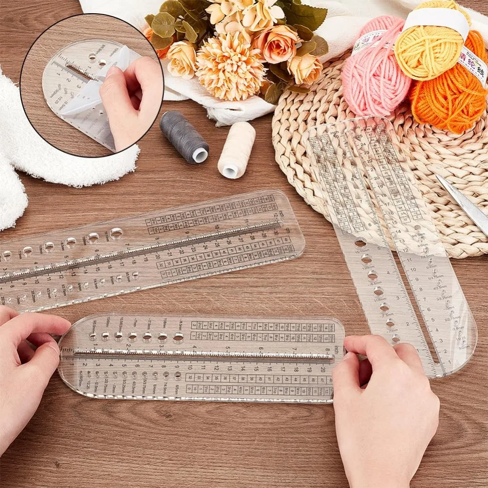 3Pcs Sock Ruler Clear Acrylic Crochet Ruler 8/10/12 Inch Needle Needle Gauge Measure Tools Knitting Sock Blocker