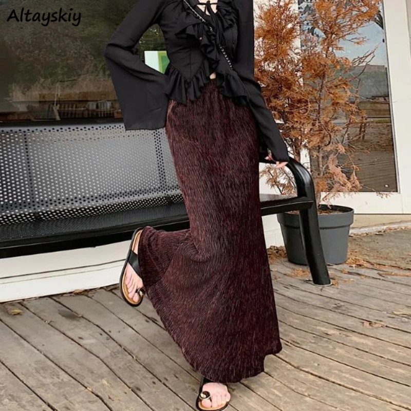 

Folds Long Skirts Women S-3XL Autumn Elegant Vintage Loose Draped Graceful High Waist French Style Gentle Faldas Юбка Женская