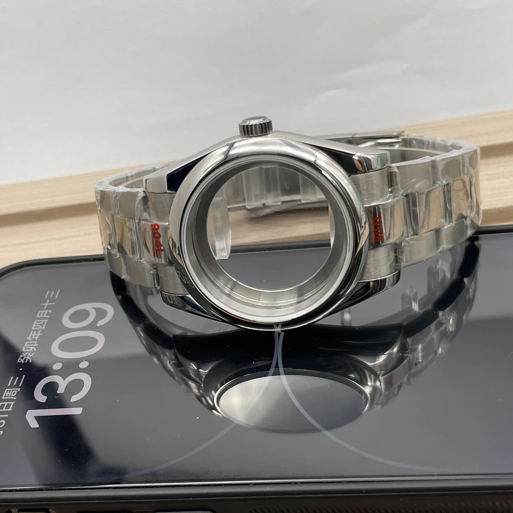41mm Polished Sapphire Glass Stainless Steel Case Bracelet Accessories Set Replacement Fits NH35 NH36 Movement
