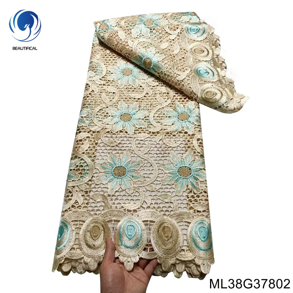 

African Fabric High-quality Colorful Pattern Stitched Lace Water Soluble 100% Polyester Unique Nigerian Party Dress ML38G378