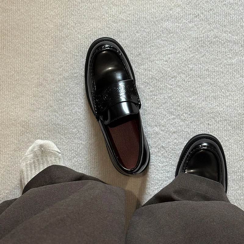  Sle Men's Slip-On Loers Bla Leather  oes Commute CleanFit Breathable round Toe Low Heel Briti Sle