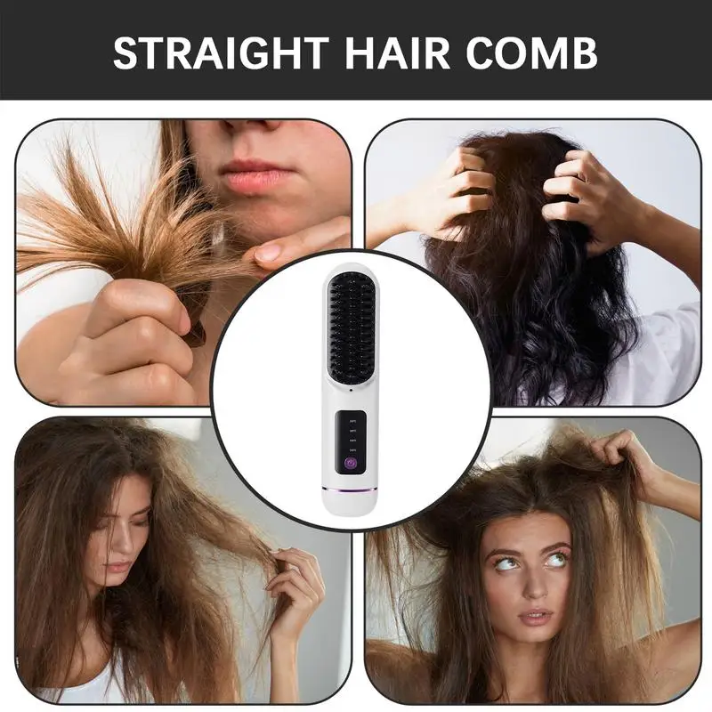 Cordless Straightening Brush Rechargeable Hair Straightener 4 Adjustable Temperature Hair Straightener Comb USB Cordless Hair