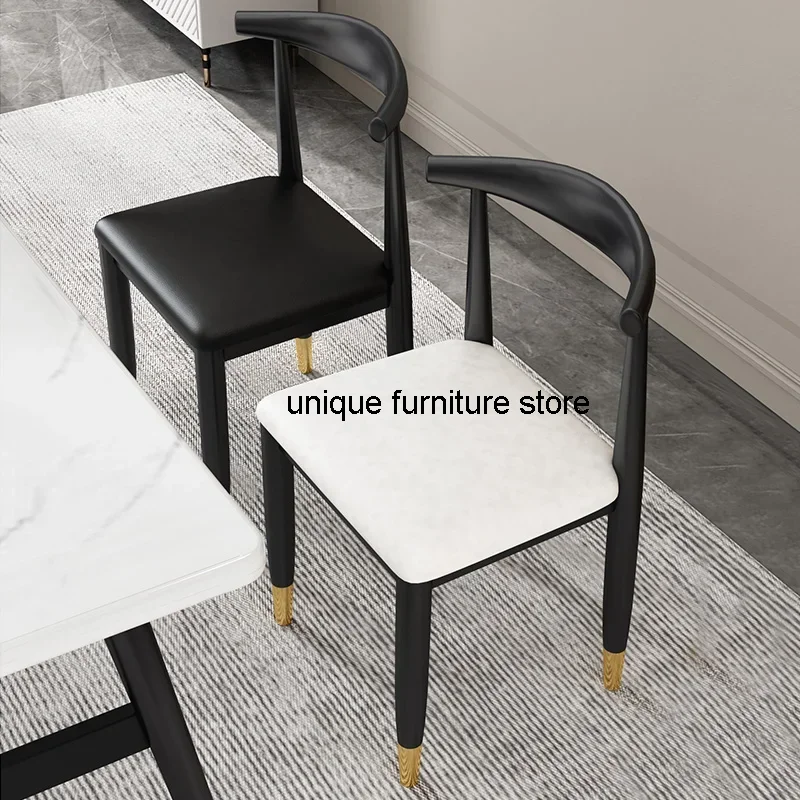 European Faux Leather Dining Chairs Metal Upholstered Nordic Kitchen Dining Chairs Modern Luxury Chaises Salle Manger Furnitures