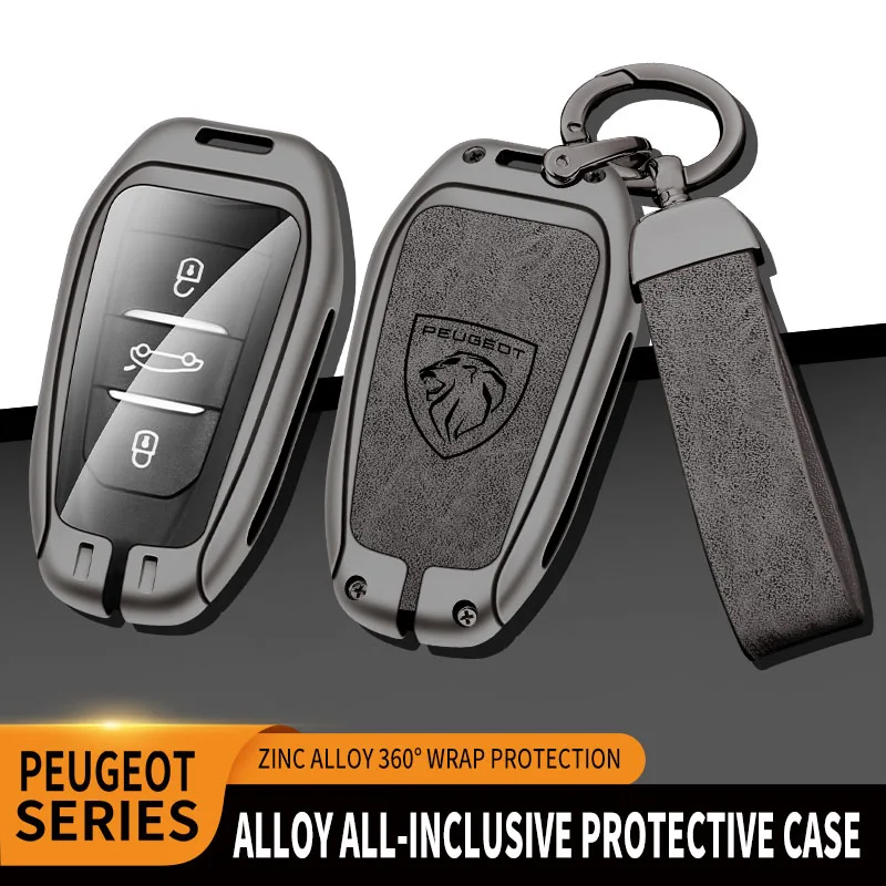 Car smart key bag is suitable for Peugeot 308 3008 508 5008 408 4008 208 407 zinc alloy leather car key remote control keychain