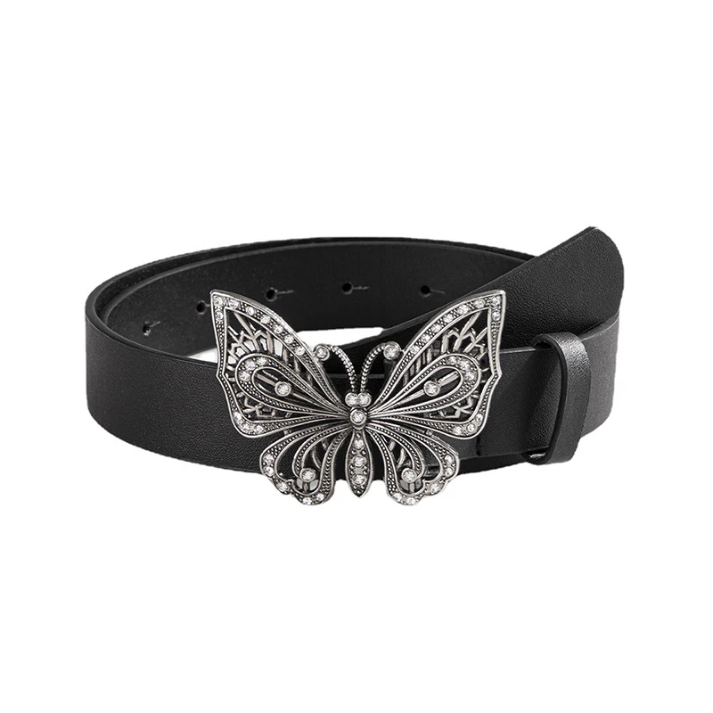 PU Leather Belt Waistband with Butterfly Buckle Black Waist Bands Fashion Cool Thin Belts for Women Luxury for Women Girl Friend