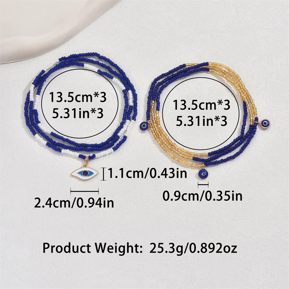 Double Layer Blue Beads Cute Eye Pendant Anklets For Women Gold Color Foot Chain Ankle Bracelet Beach Jewelry Summer Accessories
